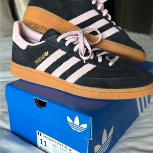 Adidas Spezial Handball Sneakers with Pink Stripes & Gum Sole